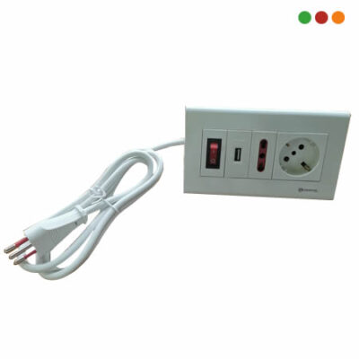 Electricidad | Alargue - 1 x Schuko + 1 x 3enL + 1 USB / Cable 2 mts | VIVION