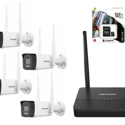 Combo Hikvision NVS Wifi 6 + 4 camaras bullet 4MP + MicroSD 512GB