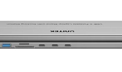 Soporte y HUB Unitek para Notebook aluminio plegable