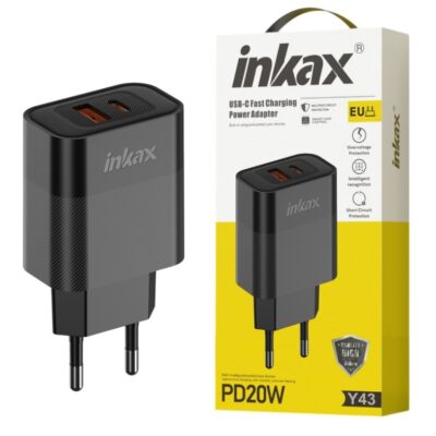 Cargador Inkax USB-A+C 20W+18W negro