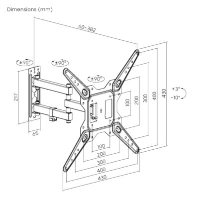Soporte de Pared Brateck LPA68-443 para TV 23-55'' Full-Motion